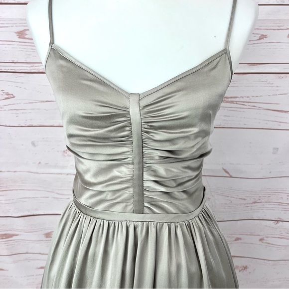Banana Republic Taupe Brushed Silk Ruched Sleeveless Retro Flare Pocket Dress - Picture 3 of 15